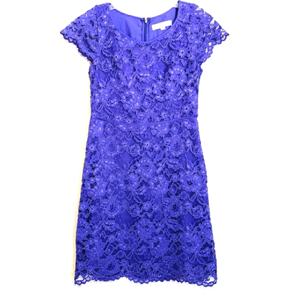 Loft Purple Lace Sheath Dress Scalloped Hem - Picture 1 of 11